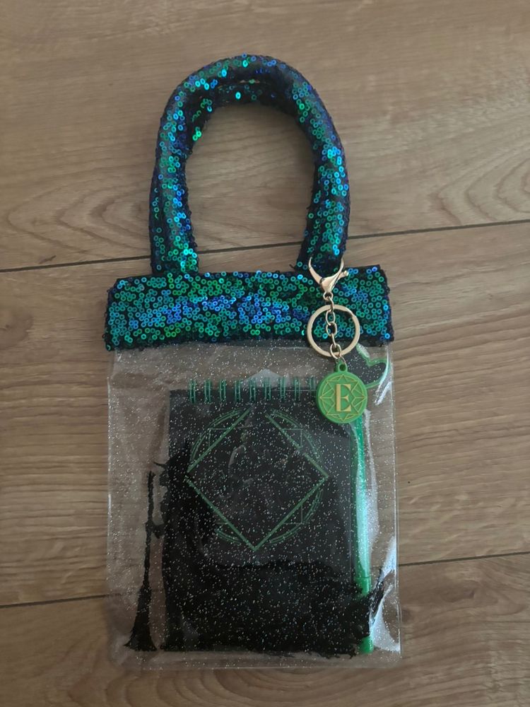 Clear Tote Bag With Blue-Green Sequin Handle