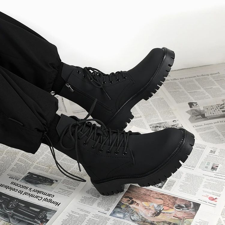 Black Lace-Up Combat Boots image 1