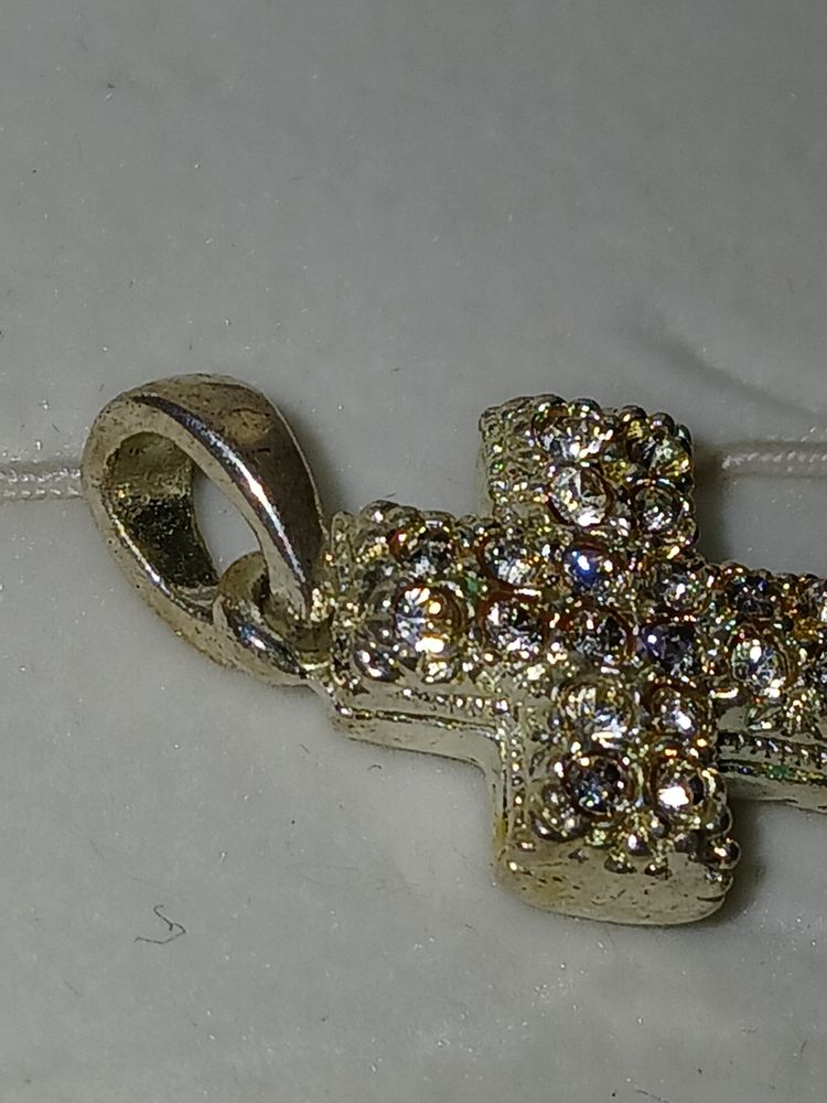 Silver Tone Cross Pendant With Rhinestones image 2