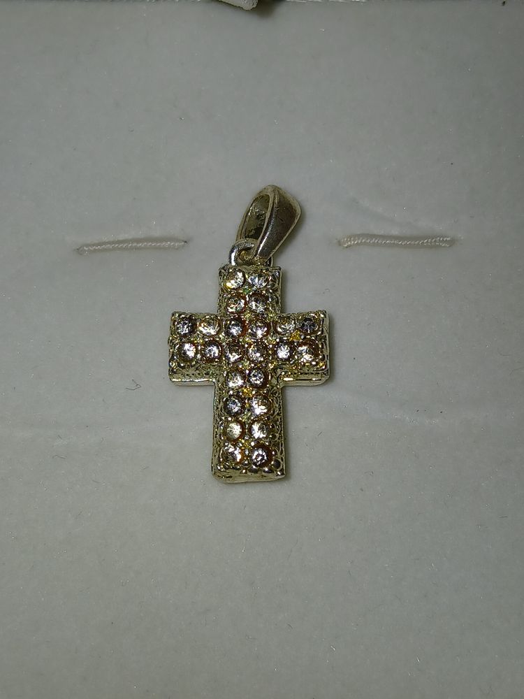 Silver Tone Cross Pendant With Rhinestones image 1