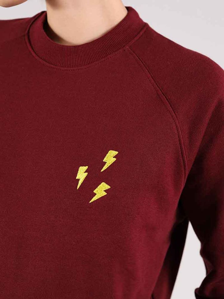 Immagine di Flash Embroidered Sweatshirt, Organic Cotton, in Burgundy 6