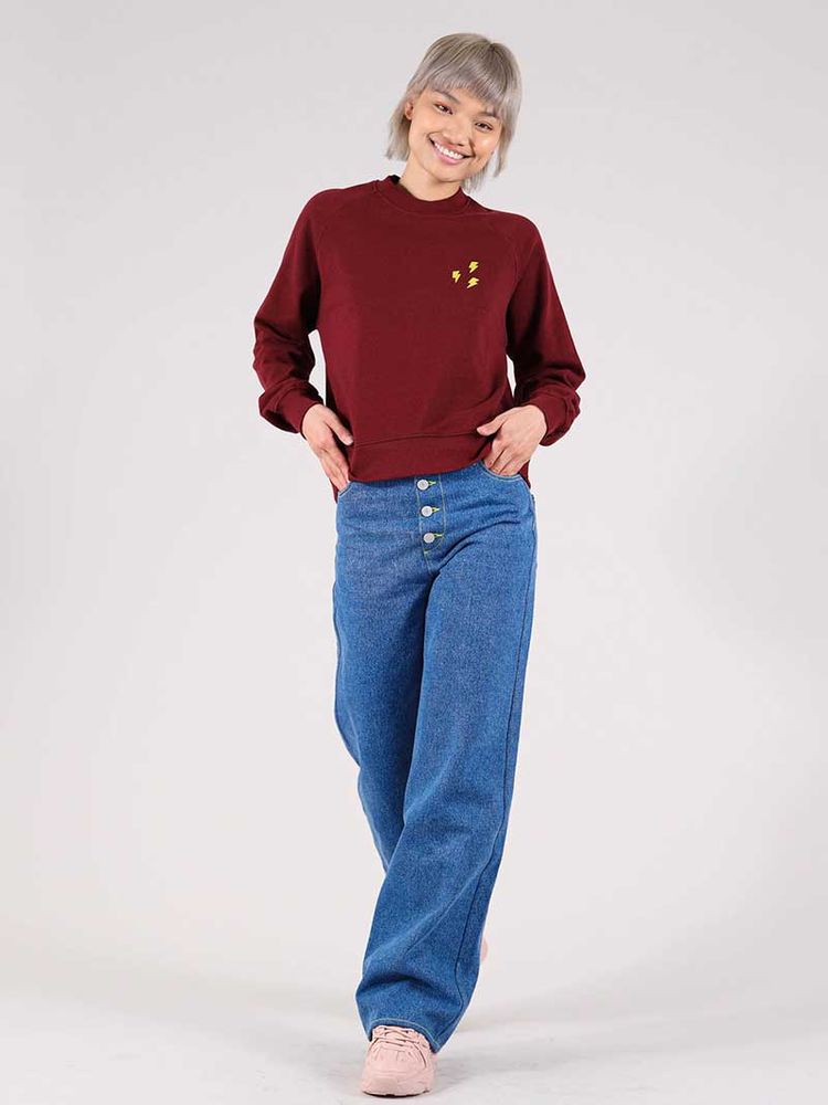 Immagine di Flash Embroidered Sweatshirt, Organic Cotton, in Burgundy 3
