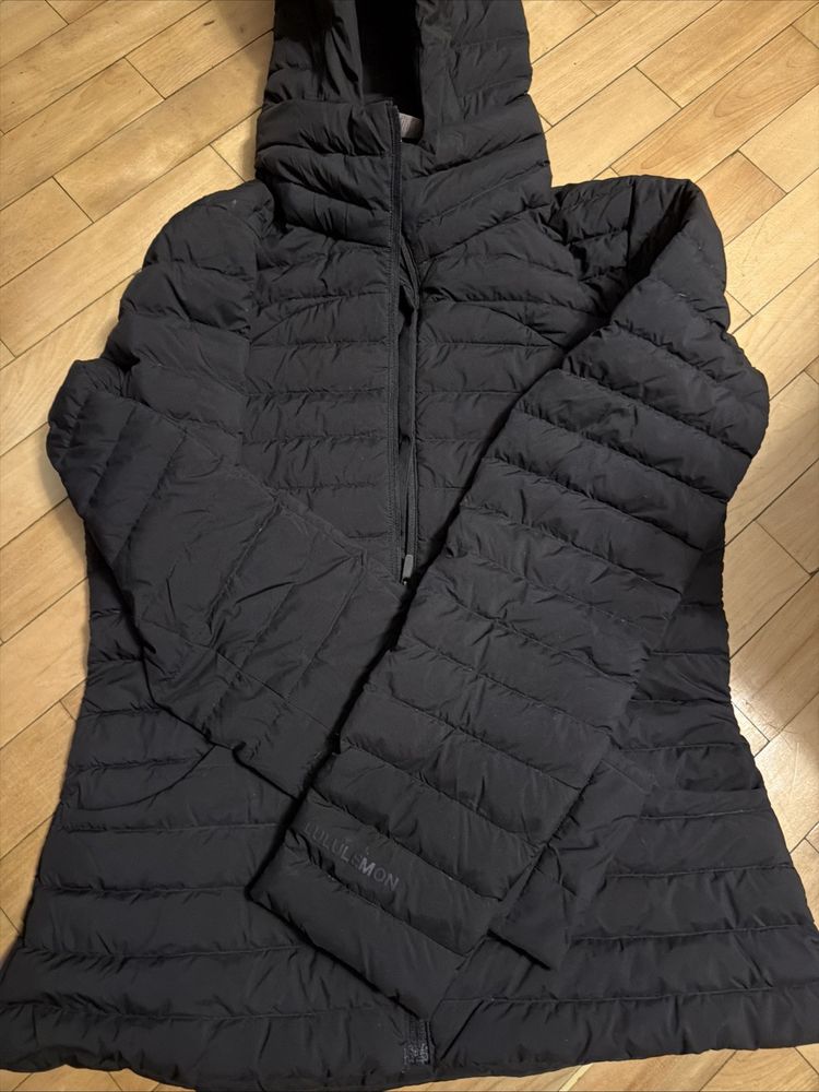 Lululemon Pack It Down Jacket Black Hooded Full Zip Goose Down Uk 12 £175 image 1