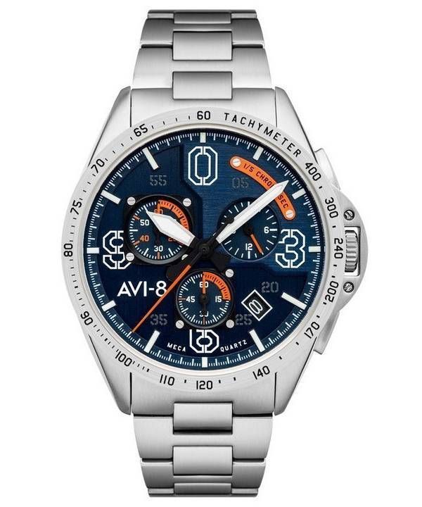 Other AVI-8 P-51 Mustang Silver Oak Blakeslee Chronograph Blue Dial Quartz AV-4077-22 Mens Watch product image