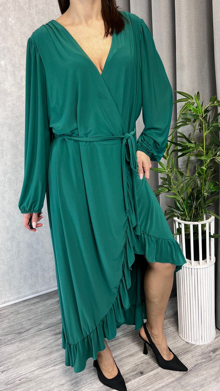 Sukienka zielona midi z falbanka rozmiar 52 plus size