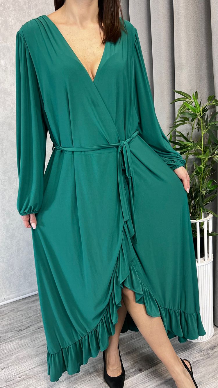 Sukienka zielona midi z falbanka rozmiar 52 plus size image 2