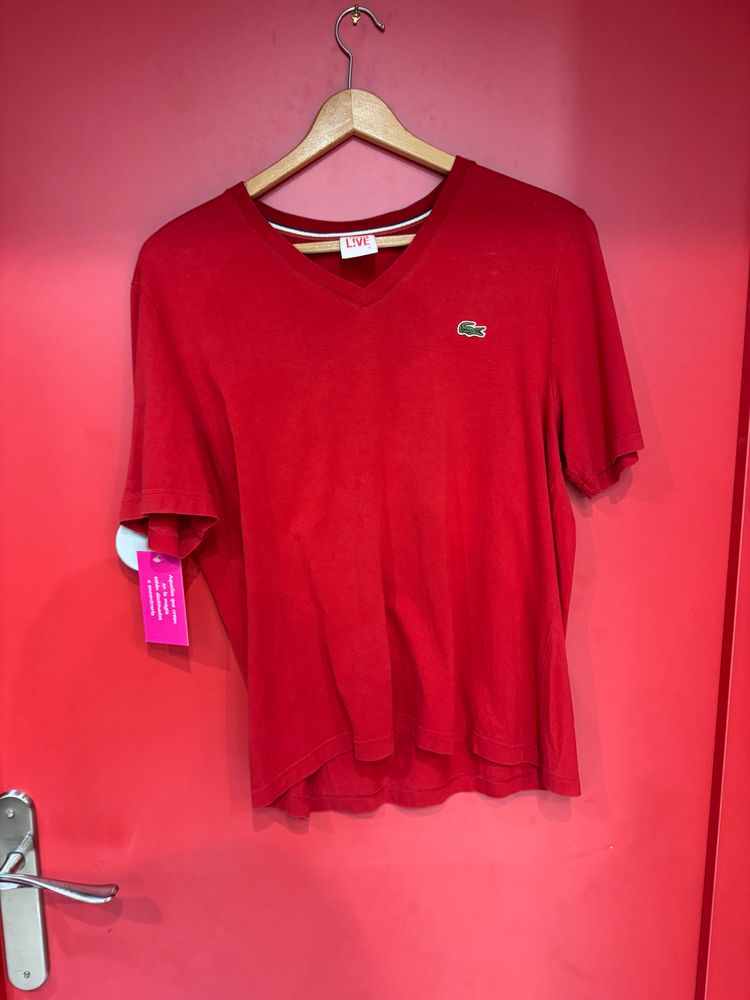 Lacoste Red V-Neck T-Shirt