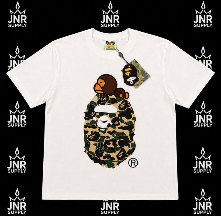 A Bathing Ape White T-Shirt With Camo Ape Logo image 1