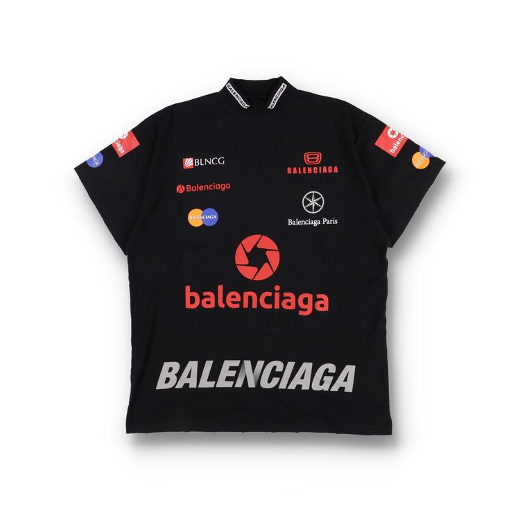 Balenciaga Black Top League Multi Logo Oversized T-Shirt