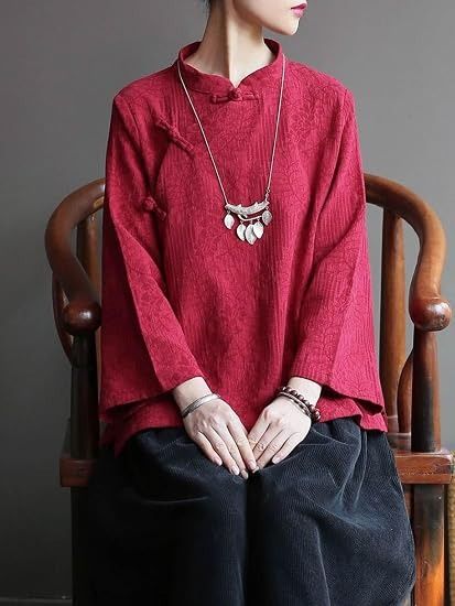 Red Long Sleeve Blouse imagen 3