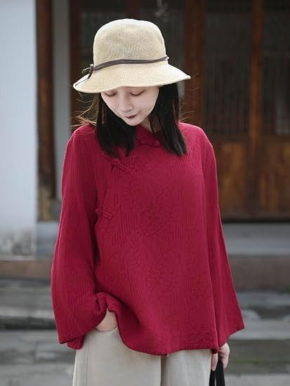 Red Long Sleeve Blouse imagen 2