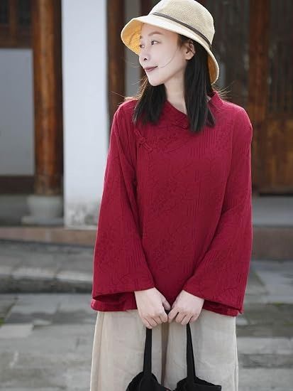 Red Long Sleeve Blouse imagen 4