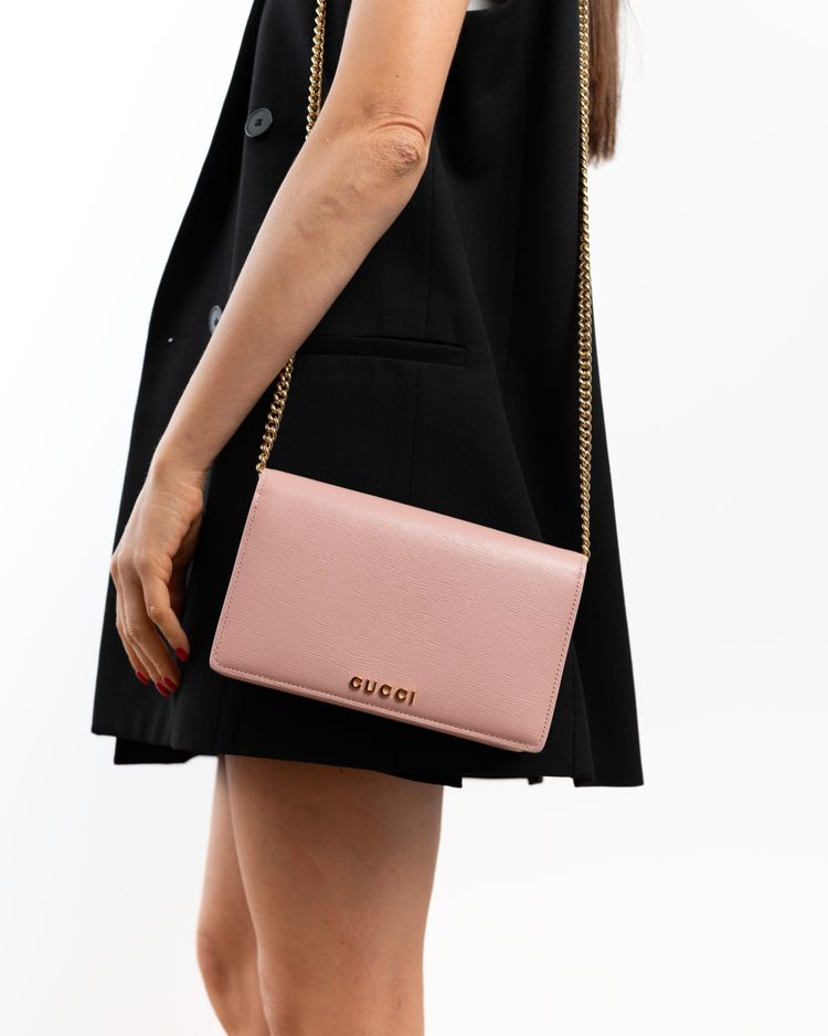 Gucci Borsa Script Wallet on Chain Pelle Rosa — Pre-owned Autentica obraz 9
