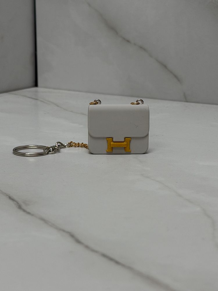 Custom made white Hermes Mini Handbag Keychain