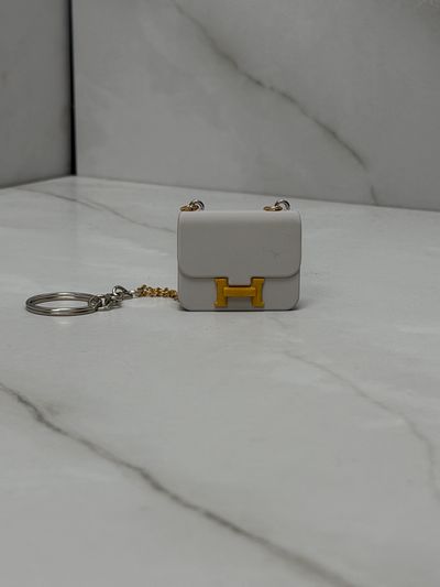 Custom made white Hermes Mini Handbag Keychain
