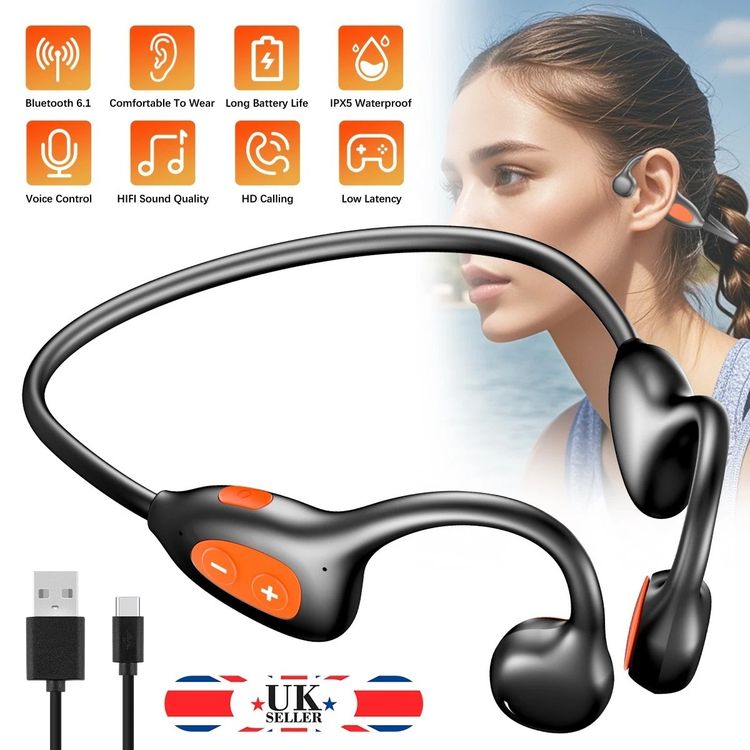 Black Wireless Bone Conduction Headphones image 1