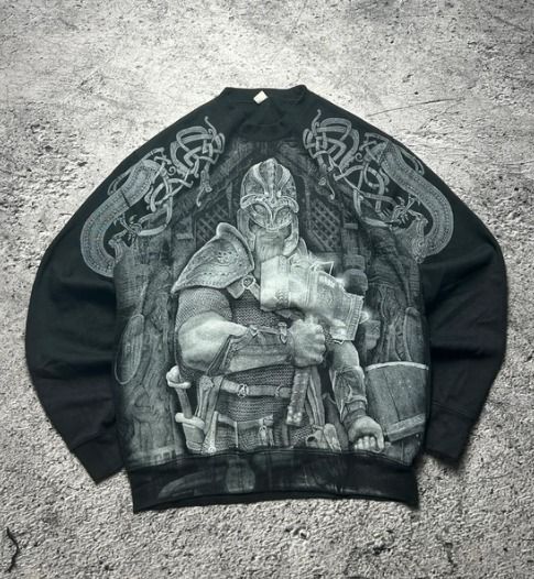 Black Sweatshirt With Viking Warrior Graphic
