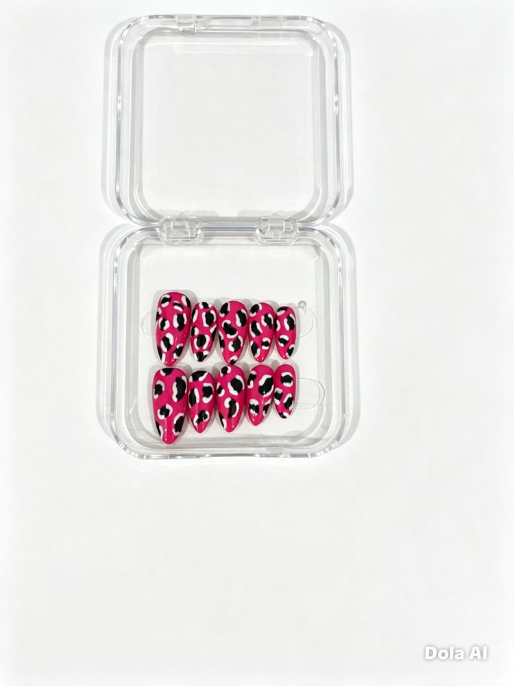 Pink Leopard Print False Nails