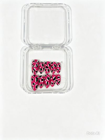 Pink Leopard Print False Nails
