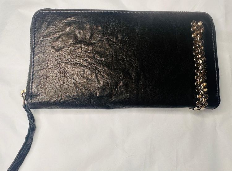 Black Leather Wallet With Chain Detail