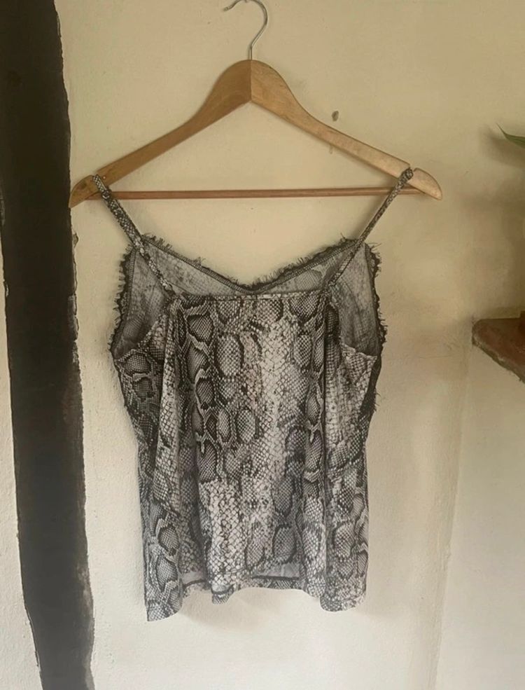 Snake Print Camisole Top With Black Lace Trim image 2