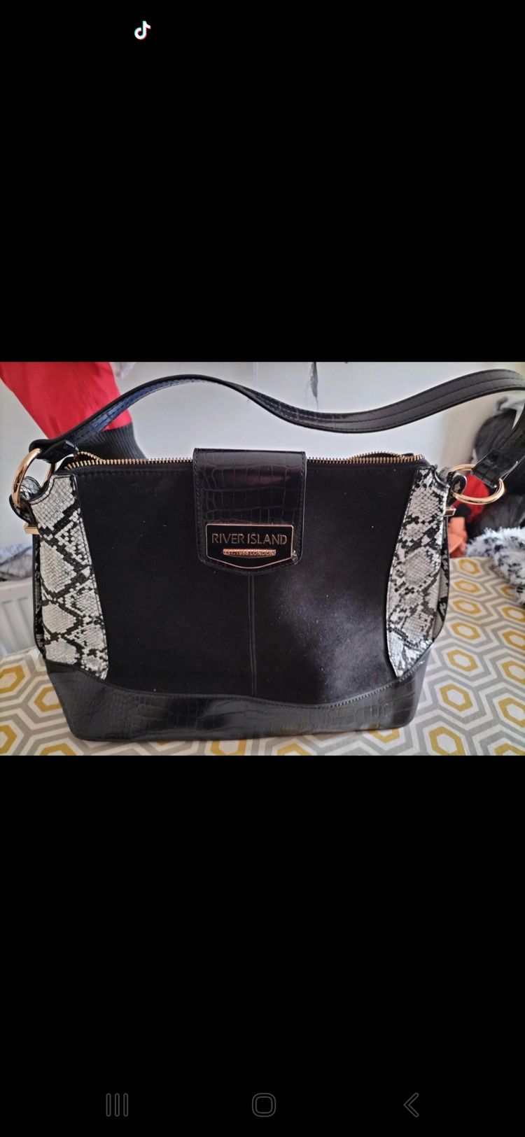 River Island Black Faux Suede & Snakeprint Shoulder Bag