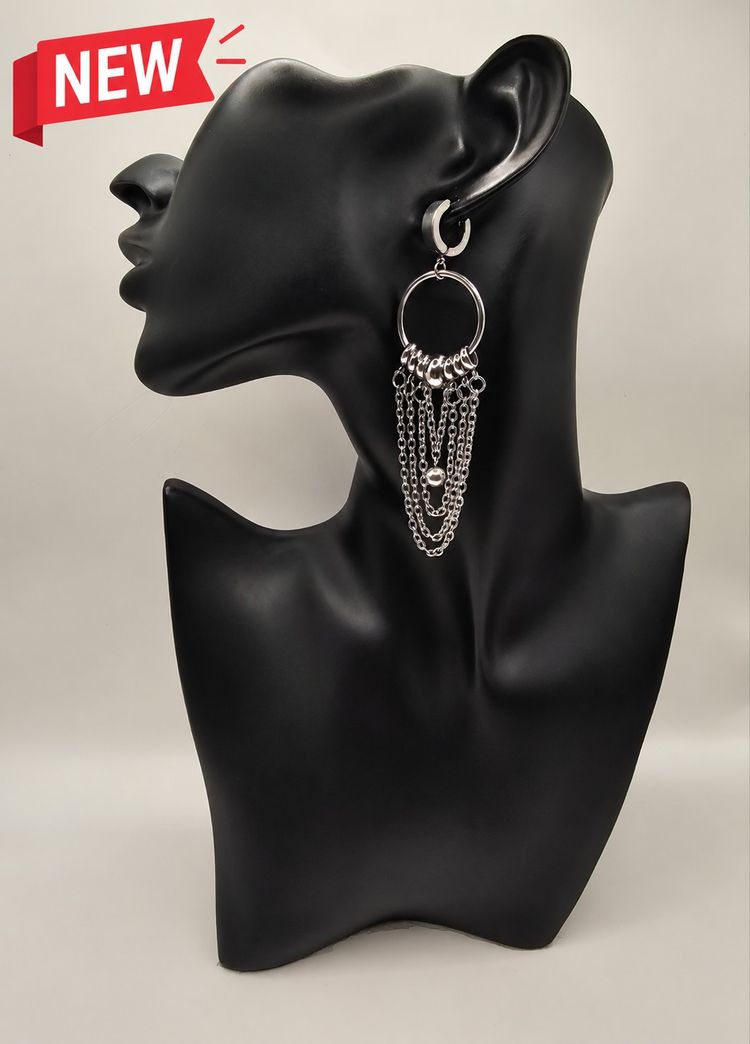 Other Silver Stainless Steel Tripple Chain Dangle Statement Piece Earrings product image