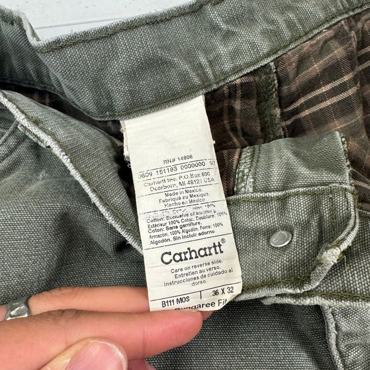 Carhartt Flannel Lined Carpenter Workwear Trousers Green obraz 9