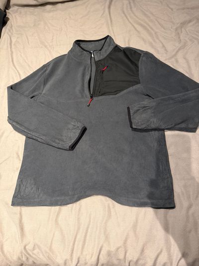 Grey Fleece Pullover With Black Chest Pocket
