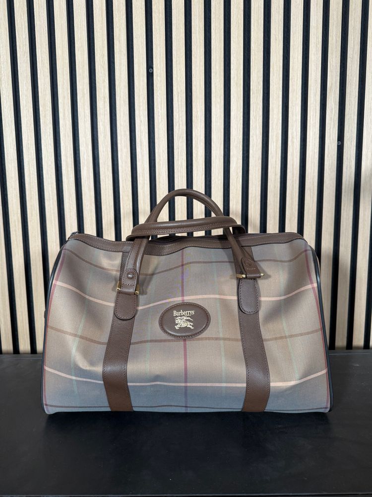 B79 Burberry Nova Check Canvas Boston Bag