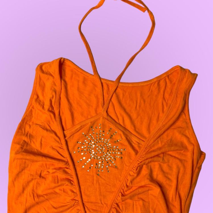 90s 00s orange halter neck tank top with diamanté details   image 2