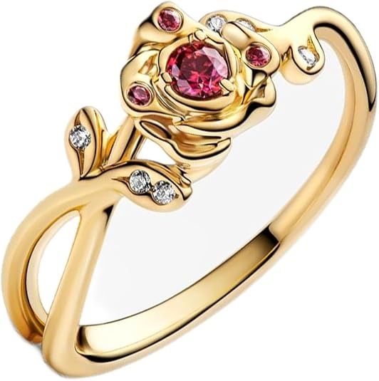 Gold Ring With Red And White Stones image 1