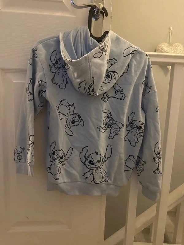 Light Blue Zip-Up Hoodie With Cartoon Character Print image 2