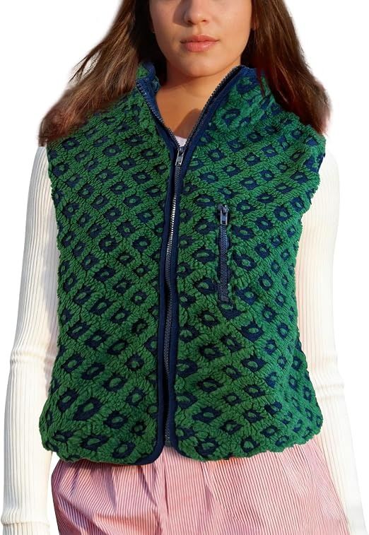 Green Patterned Fleece Vest image 1