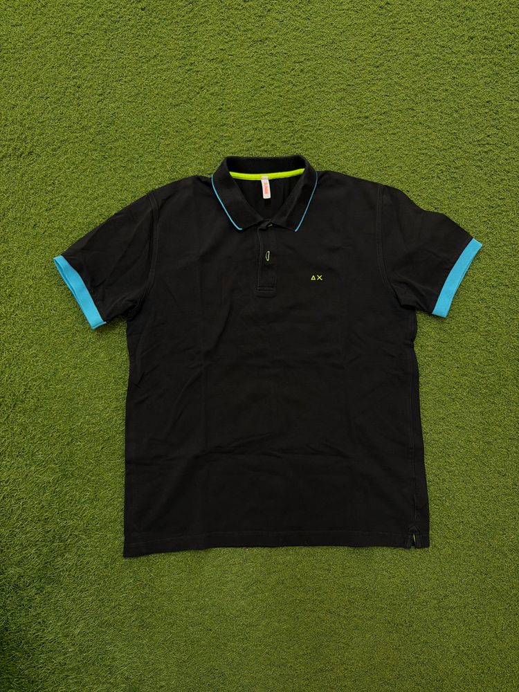 Sun68 Black Polo Shirt With Blue Trim