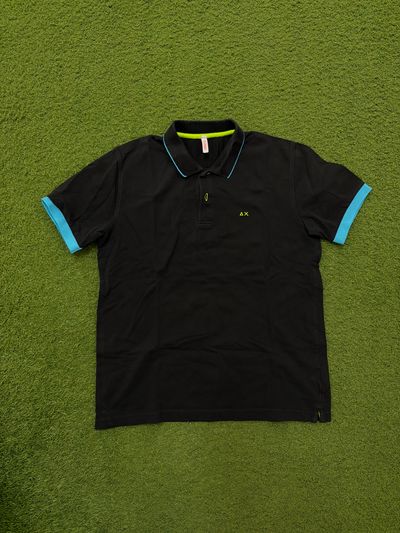Sun68 Black Polo Shirt With Blue Trim