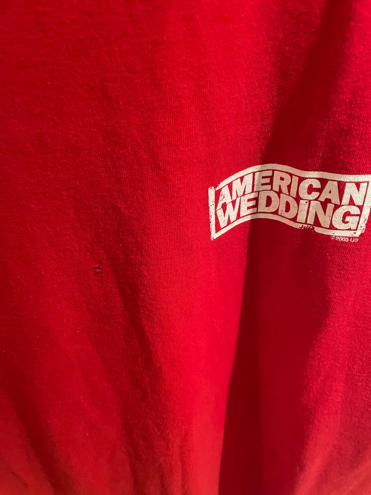 Hanes Heavyweight Red T-Shirt With American Wedding Print 3