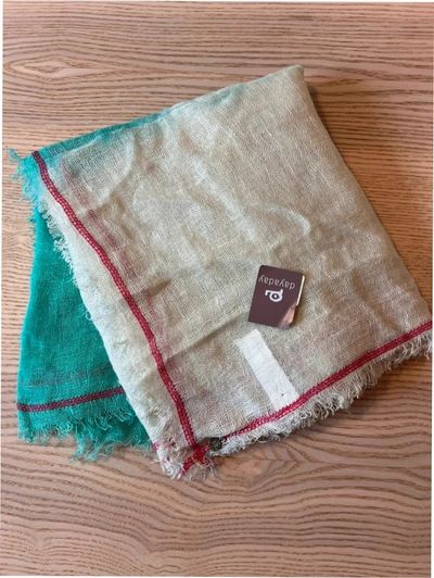 Pañuelo 100% Lino color menta y blanco 🦋 Hecho en India 10
