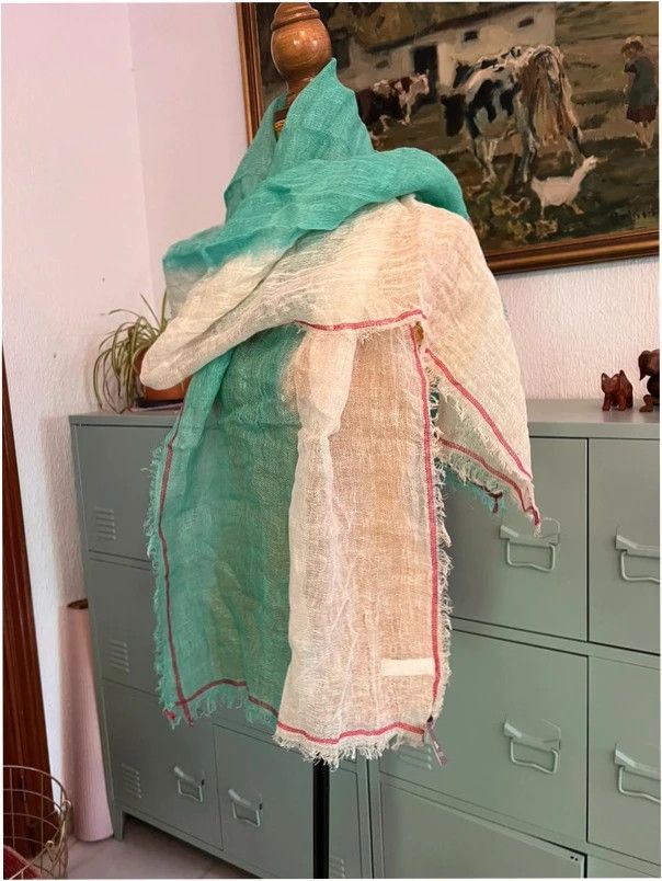 Pañuelo 100% Lino color menta y blanco 🦋 Hecho en India 9