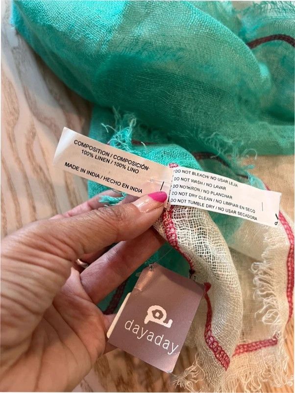 Pañuelo 100% Lino color menta y blanco 🦋 Hecho en India 7