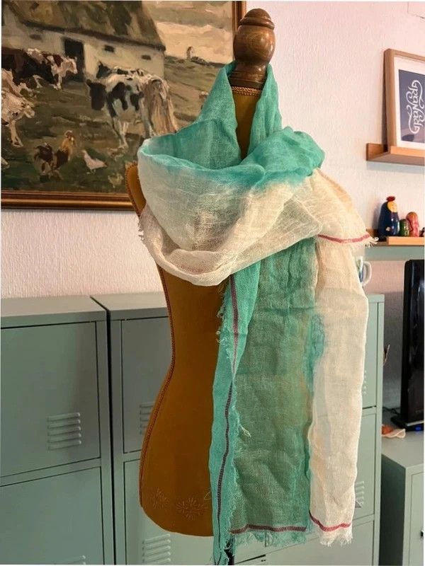 Dayaday Pañuelo 100% Lino color menta y blanco 🦋 Hecho en India product image