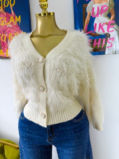 White Fuzzy Cardigan
