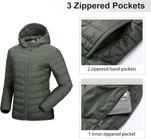 Green Padded Jacket With Hood obraz 3