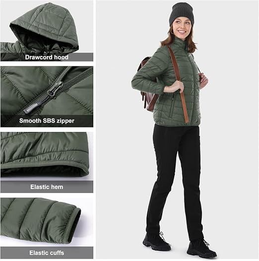 Green Padded Jacket With Hood obraz 4
