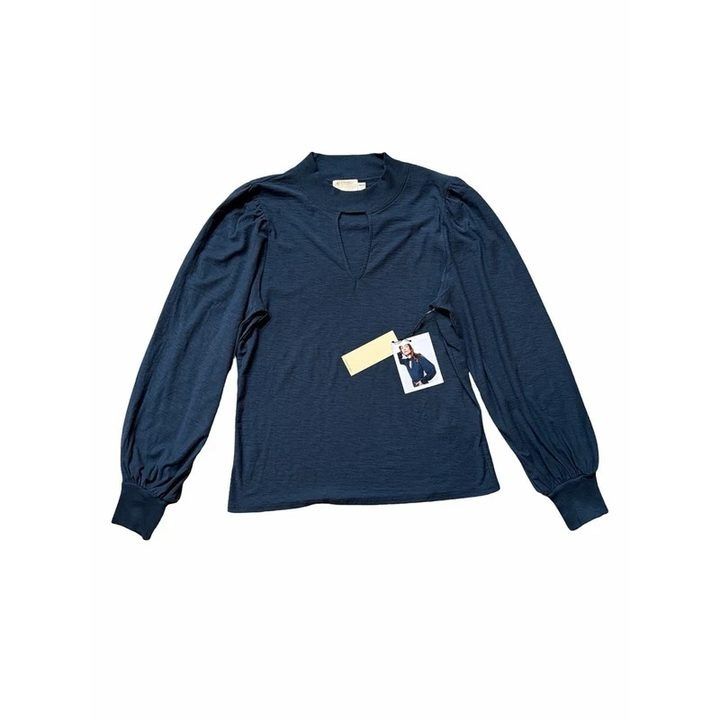 Immagine di Navy Long Sleeve Top With Keyhole Neckline 1
