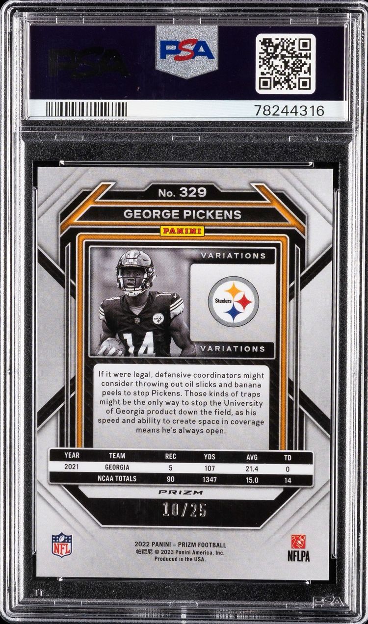 BLACK ICE 🔥” — 2022 Prizm George Pickens Mojo Prizm /25 PSA 10 RC 💎 2