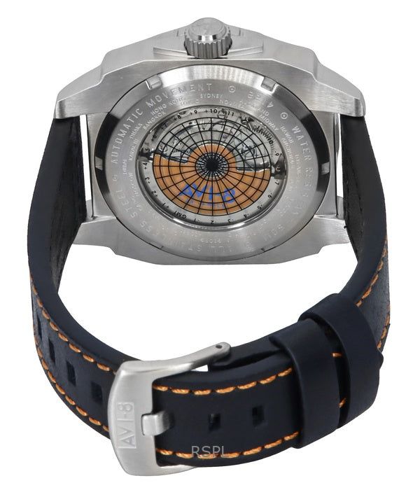 AVI-8 Hawker Hunter Atlas GMT Orangish Red Leather Strap Orange Dial Automatic AV-4122-06 Men's Watch imagen 4
