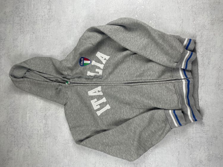 Grey Zip-Up Hoodie With Italia Text And Patch