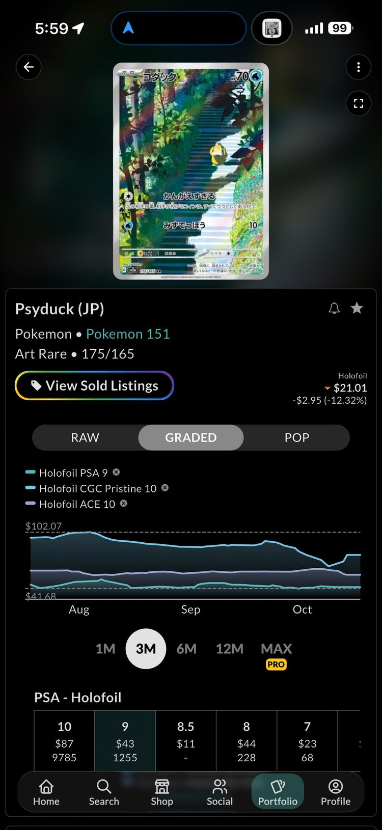  Psyduck 175/165 Art Rare — Japanese Pokémon 151 (2023) — CGC Gem Mint 10 image 3