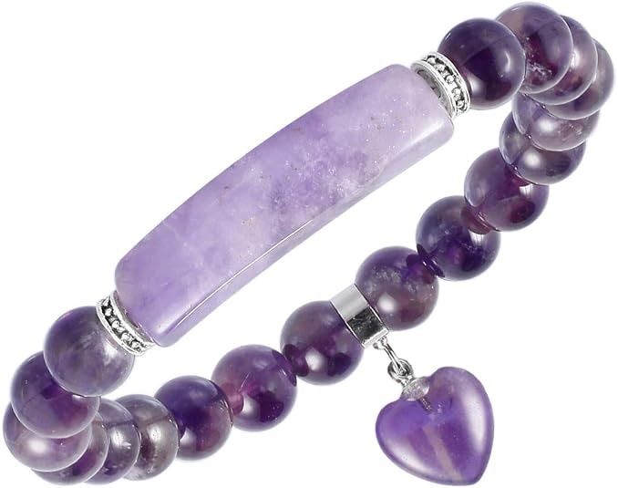 Purple Beaded Bracelet With Heart Charm image 1